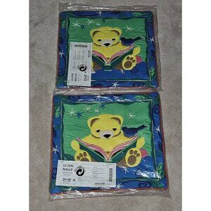NEW 2 Ikea Lejon Nalle 16x16 Pillow Covers Lot Teddy Bear Reading Book Bird